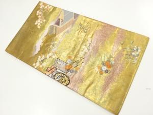 未使用品　御所車に花模様織出し袋帯